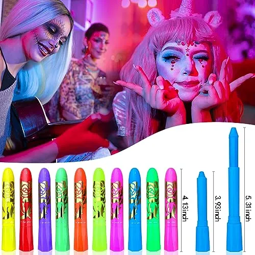 10 Color Glow in The Dark Face Paint,UV and Black Light Neon Face and Body Painting Set Mardi Gras Halloween Masquerade Black Light Birthday Party