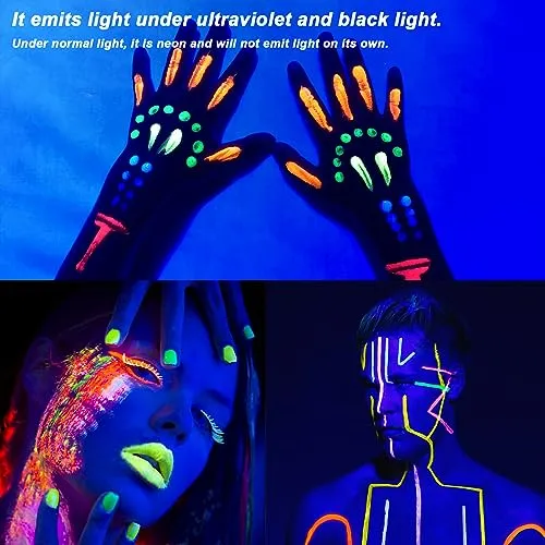 10 Color Glow in The Dark Face Paint,UV and Black Light Neon Face and Body Painting Set Mardi Gras Halloween Masquerade Black Light Birthday Party