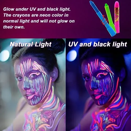 10 Color Glow in The Dark Face Paint,UV and Black Light Neon Face and Body Painting Set Mardi Gras Halloween Masquerade Black Light Birthday Party