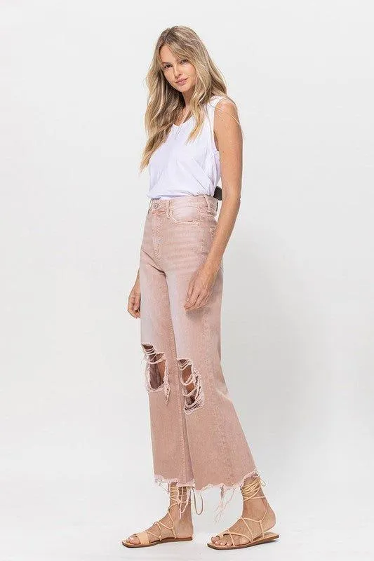 90's Vintage Blush Pink Crop Flare Jeans