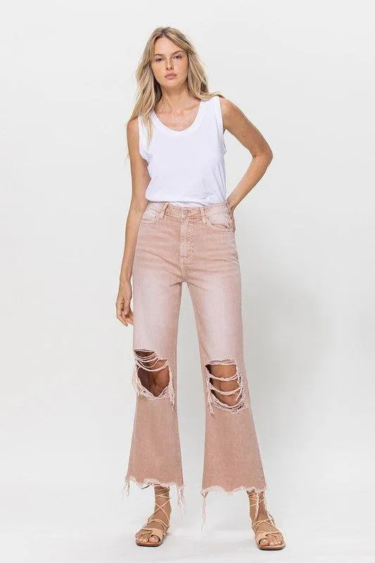 90's Vintage Blush Pink Crop Flare Jeans