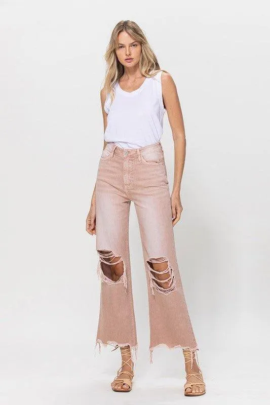 90's Vintage Blush Pink Crop Flare Jeans