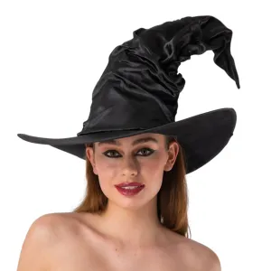 Adults Crooked Witch Hat Black Satin Wizard Halloween Fancy Dress