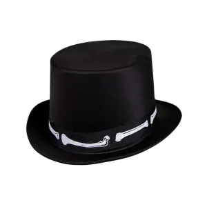 Adults Top Hat With Bones Black Satin Voodoo Fancy Dress