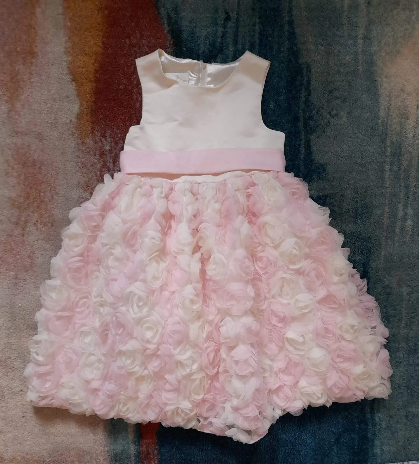 American Princess Pink & Cream Rose Petals Detail Older Girls Dress