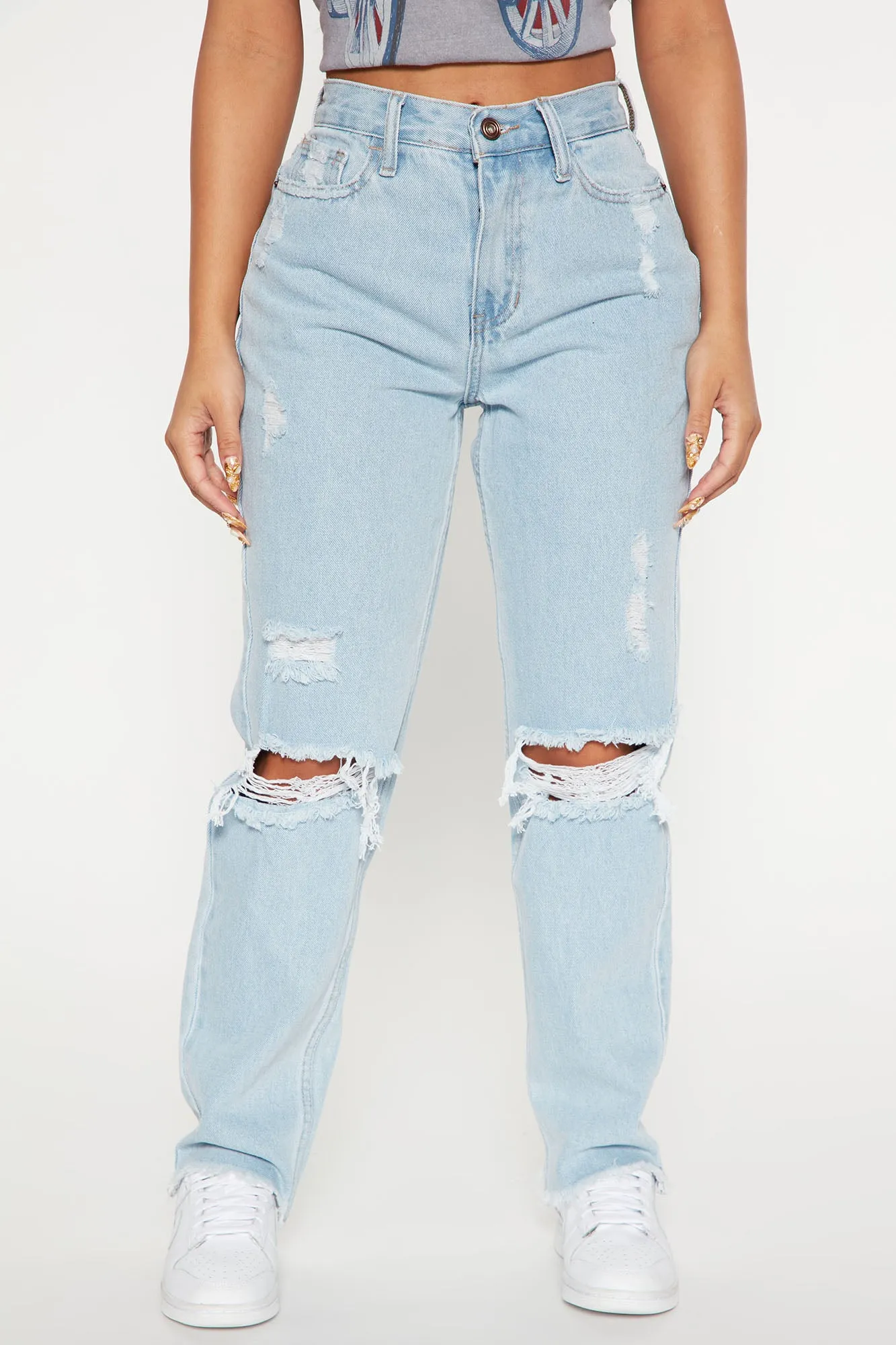 Back Home Ripped Mom Jeans - Light Blue Wash