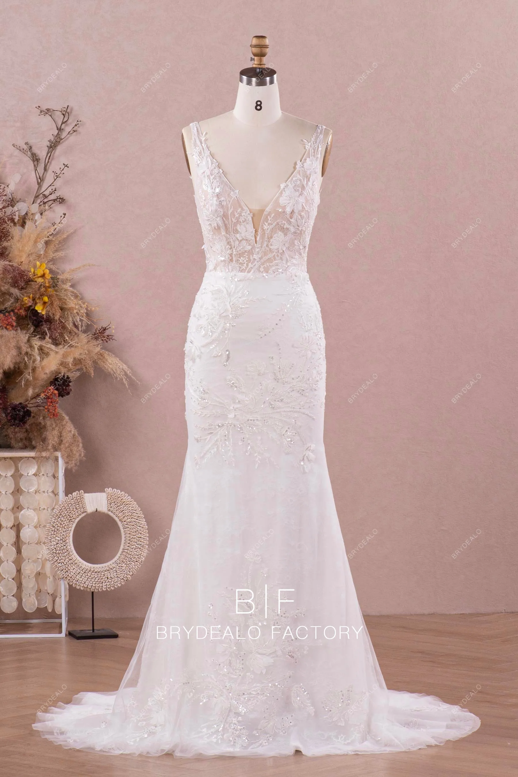 Backless Designer Wild Lace Convertible Mermaid Wedding Dress