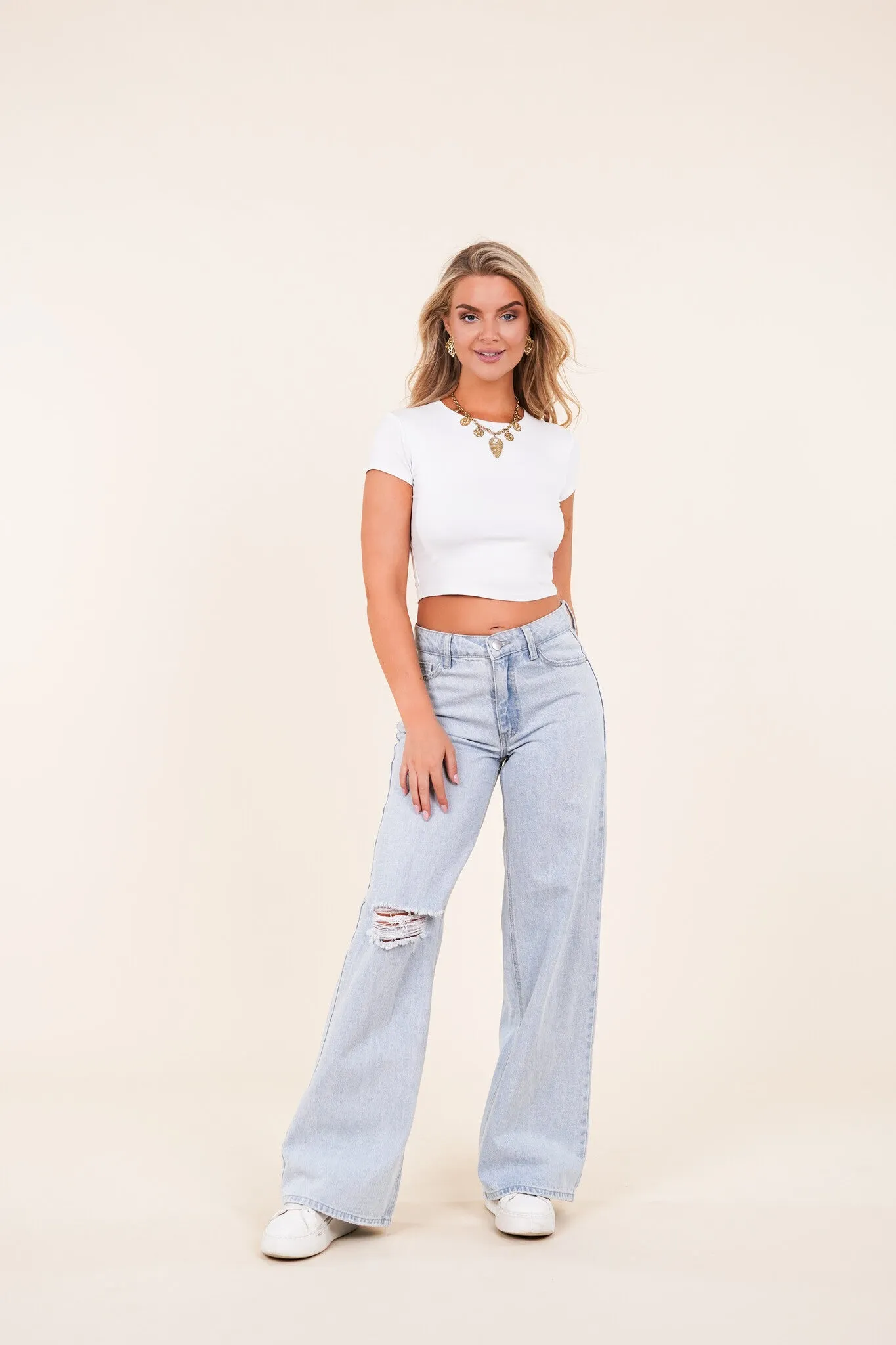 Baggy jeans met destroyed details blauw - Jara