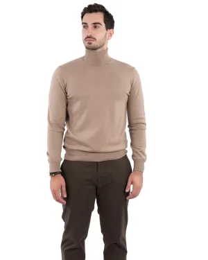 Beige Cotton Cashmere Roll Neck Jumper