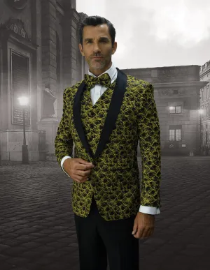 Bellagio Honeycomb  3pc  Italian Suit Set - Gold