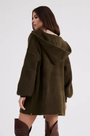   Beryll Cashmere Cropped Coat with Hood | Kelp Green