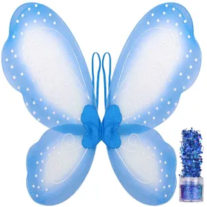 Blue Butterfly Wings - Fairy Wings with Chunky Glitter Set - FUNCREDIBLE