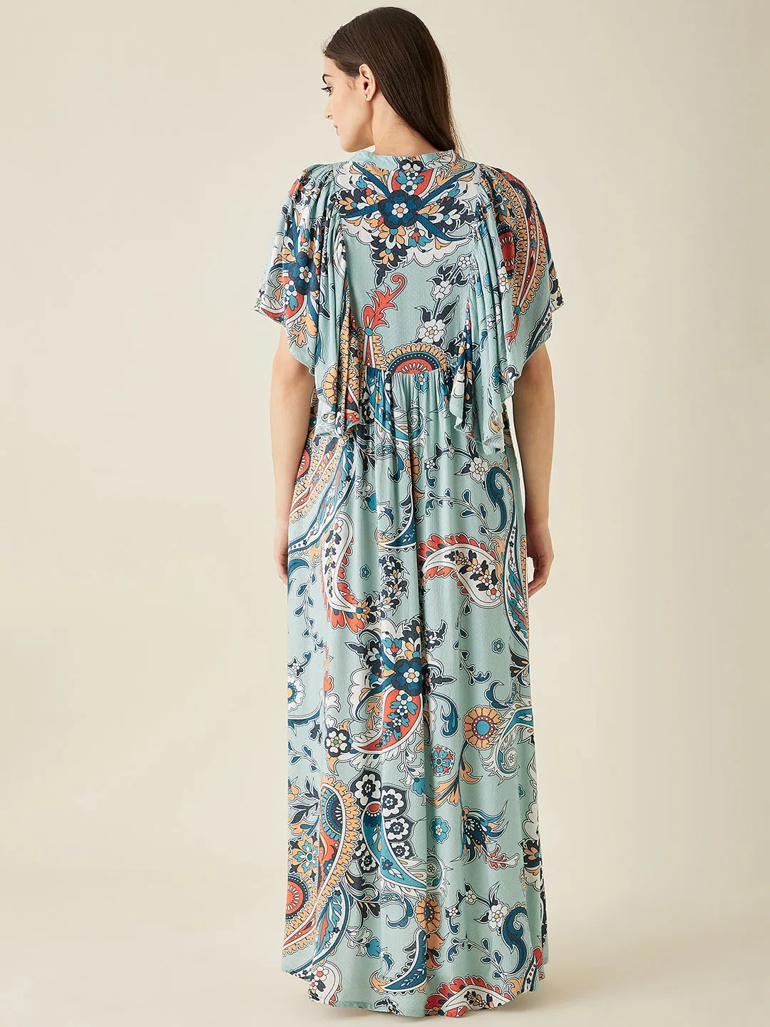 Blue Paisley Printed Maternity Lounge Dress - The Kaftan Company