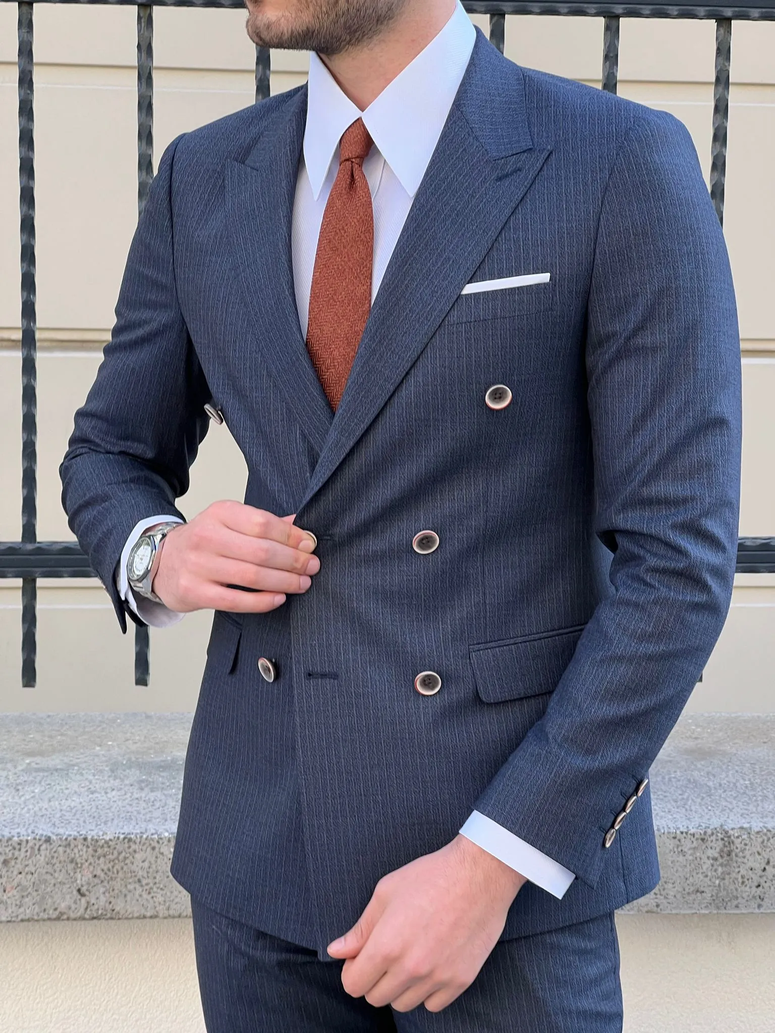 Bojoni Montebello Slim Fit High Quality Double Breasted Navy Suit