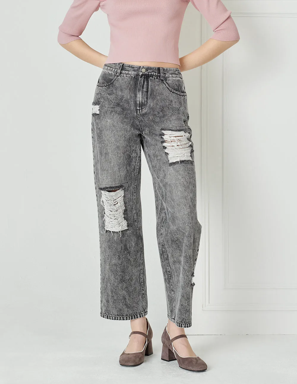 BORA AKSU Ripped Straight Wash Jeans