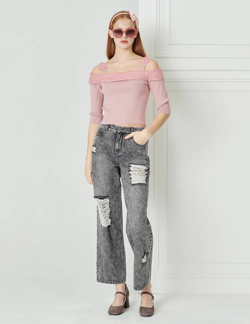 BORA AKSU Ripped Straight Wash Jeans