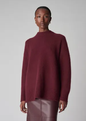 Boyfriend Crew Neck Sweater in Cashmere - Bordeaux