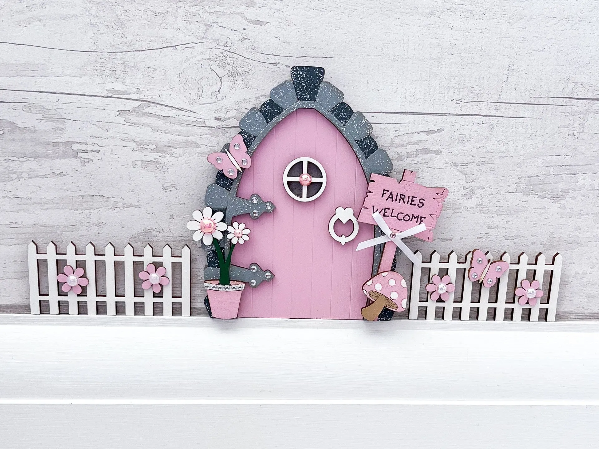 Candy Pink Fairy Door With Fencing Set