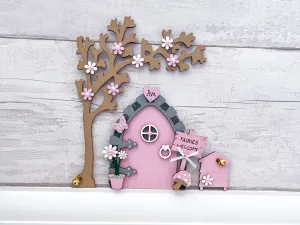 Candy Pink Fairy Door With Tree & Beehive Set