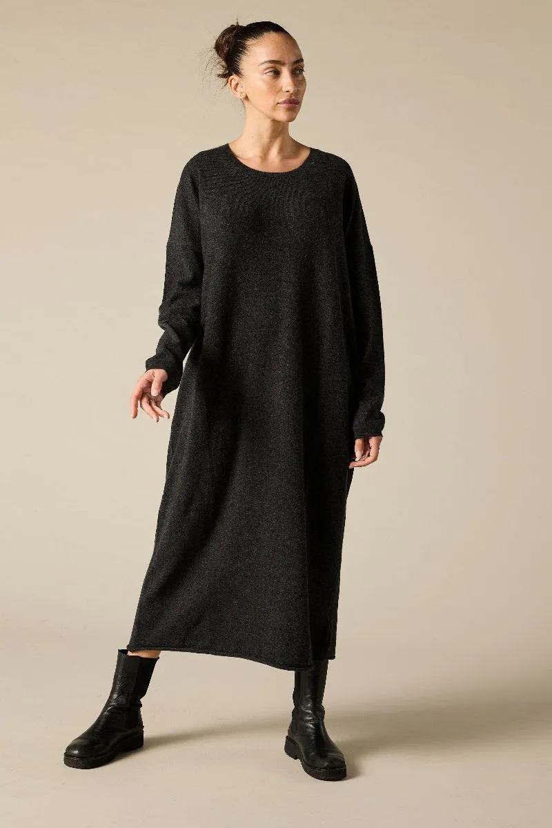 Cashmere Lena Jumper Dress in Charcoal Marle Grey