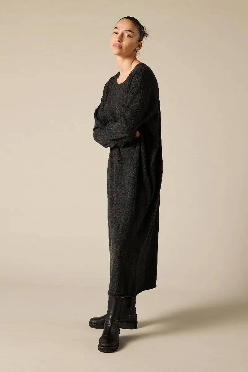 Cashmere Lena Jumper Dress in Charcoal Marle Grey