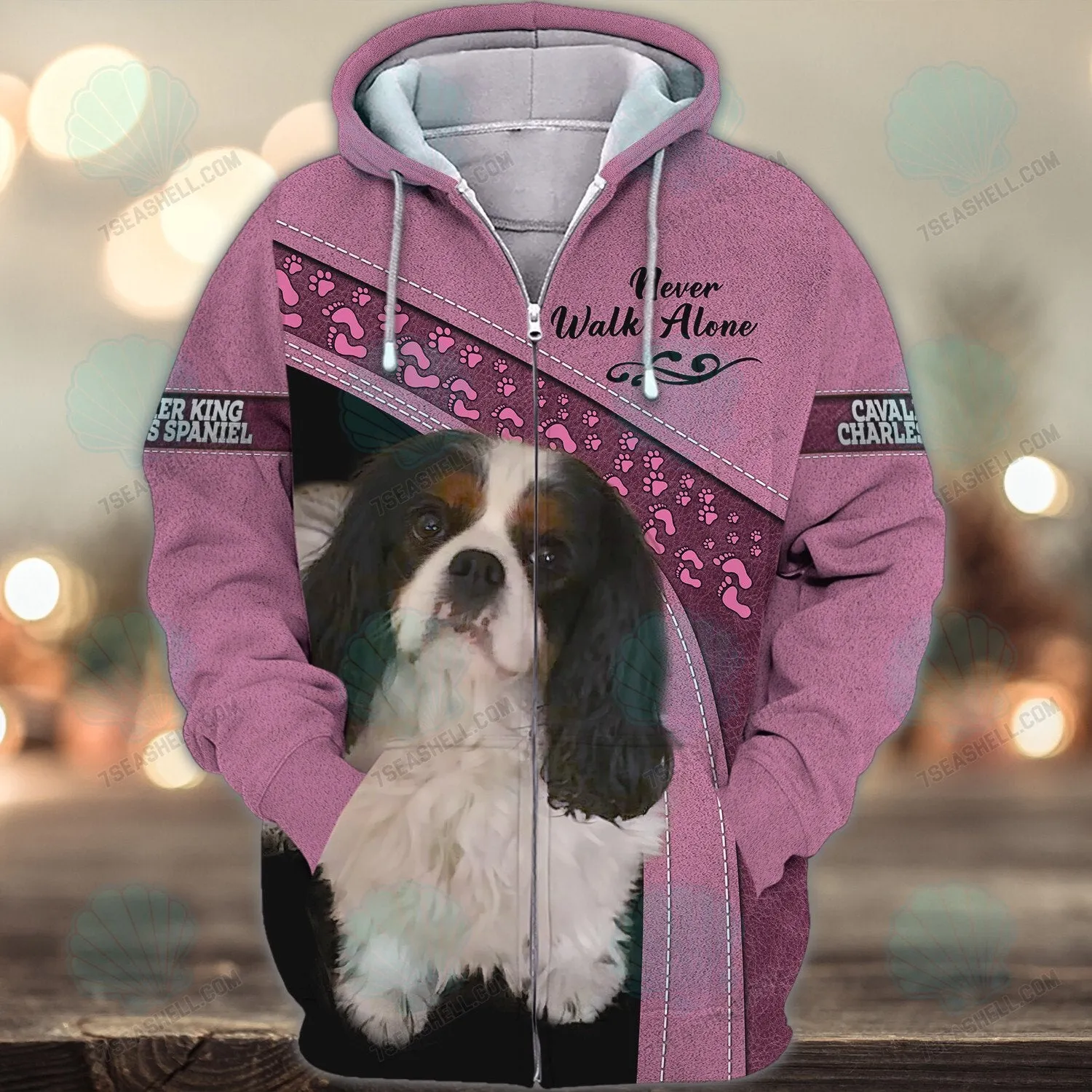 Cavalier King Charles Spaniel Pink Ver2 Love Never Walk Alone 3D Full Print Shirts, Christmas Shirt for Dog Lovers