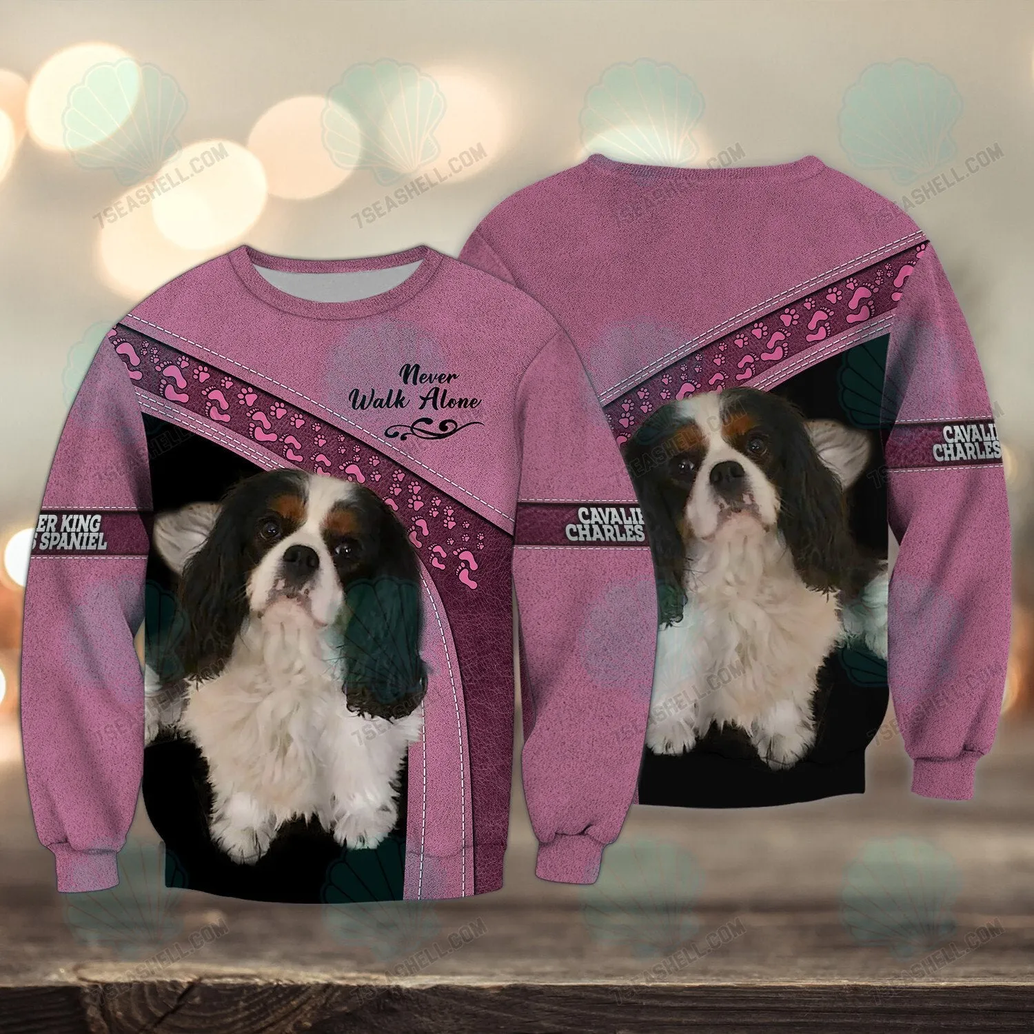 Cavalier King Charles Spaniel Pink Ver2 Love Never Walk Alone 3D Full Print Shirts, Christmas Shirt for Dog Lovers