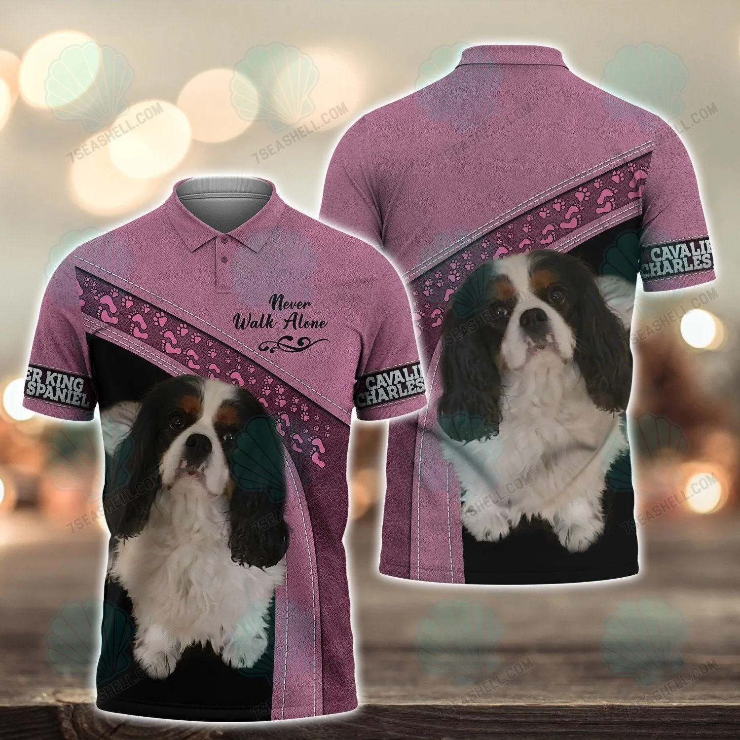 Cavalier King Charles Spaniel Pink Ver2 Love Never Walk Alone 3D Full Print Shirts, Christmas Shirt for Dog Lovers