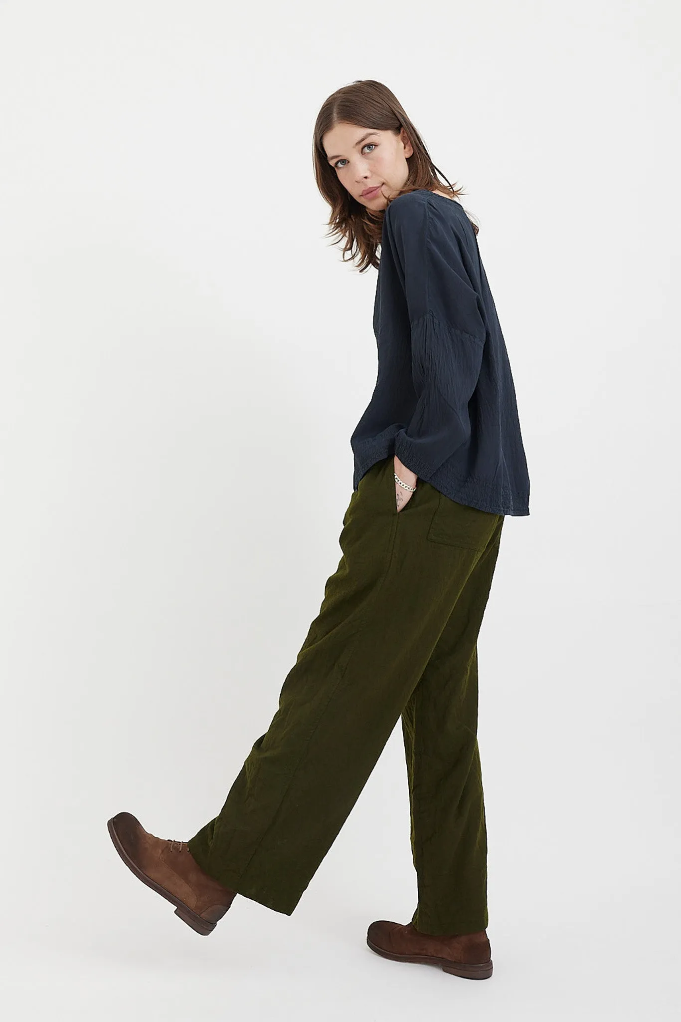 Chez Vidalenc - Pants Coulisse Lined - Dark Olive