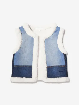 Chloé Girls Denim And Fleece Waistcoat in Blue