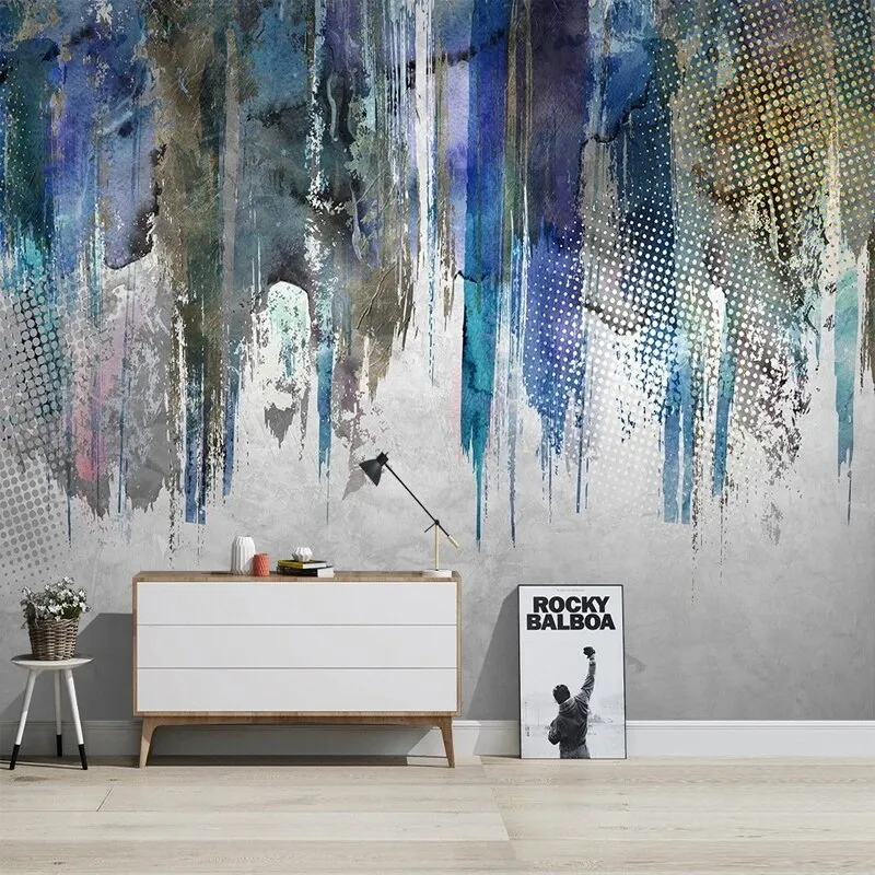 Custom Wallpaper Mural Abstract Art Blue Ink Graffiti (㎡)