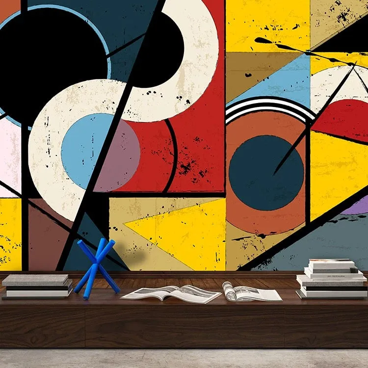 Custom Wallpaper Mural Abstract Geometric Color Painting Wall Art (㎡)