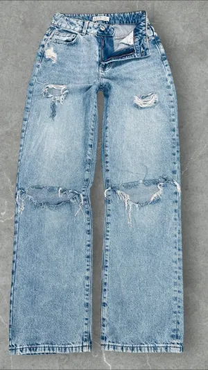 DENIM CO KNEE RIPPED WIDE LEG JEANS