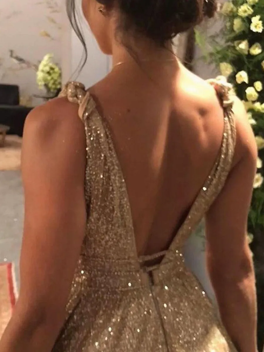 Elegant Sexy Shiny Backless Evening Dress