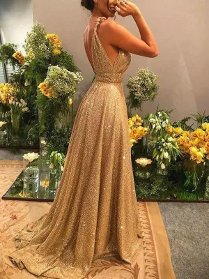 Elegant Sexy Shiny Backless Evening Dress