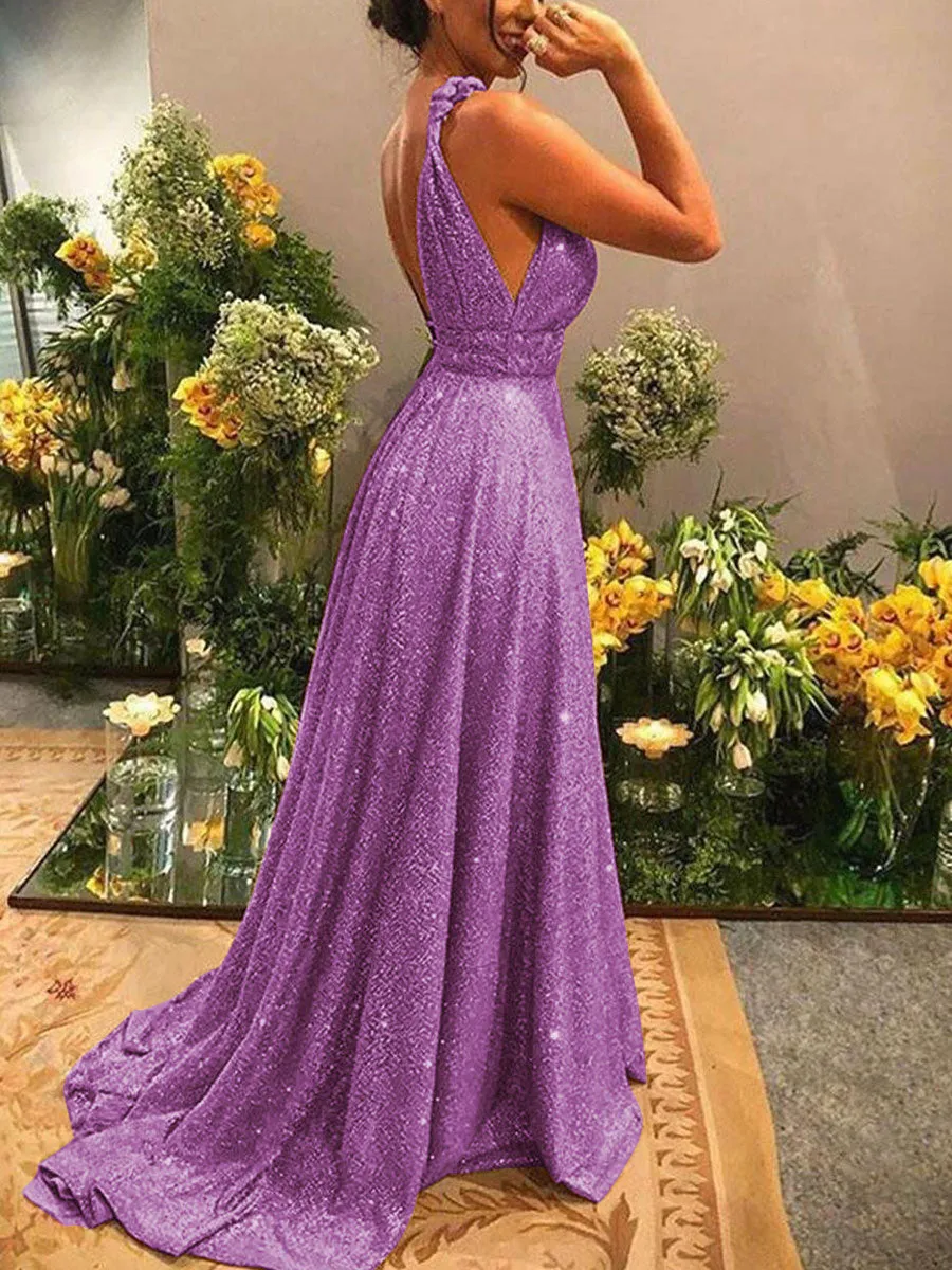 Elegant Sexy Shiny Backless Evening Dress