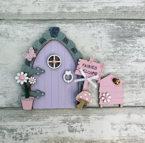 Fairy Door With Beehive, Lilac & Pink