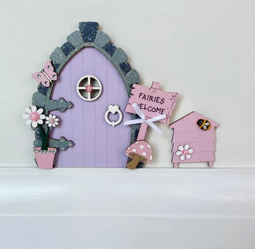 Fairy Door With Beehive, Lilac & Pink