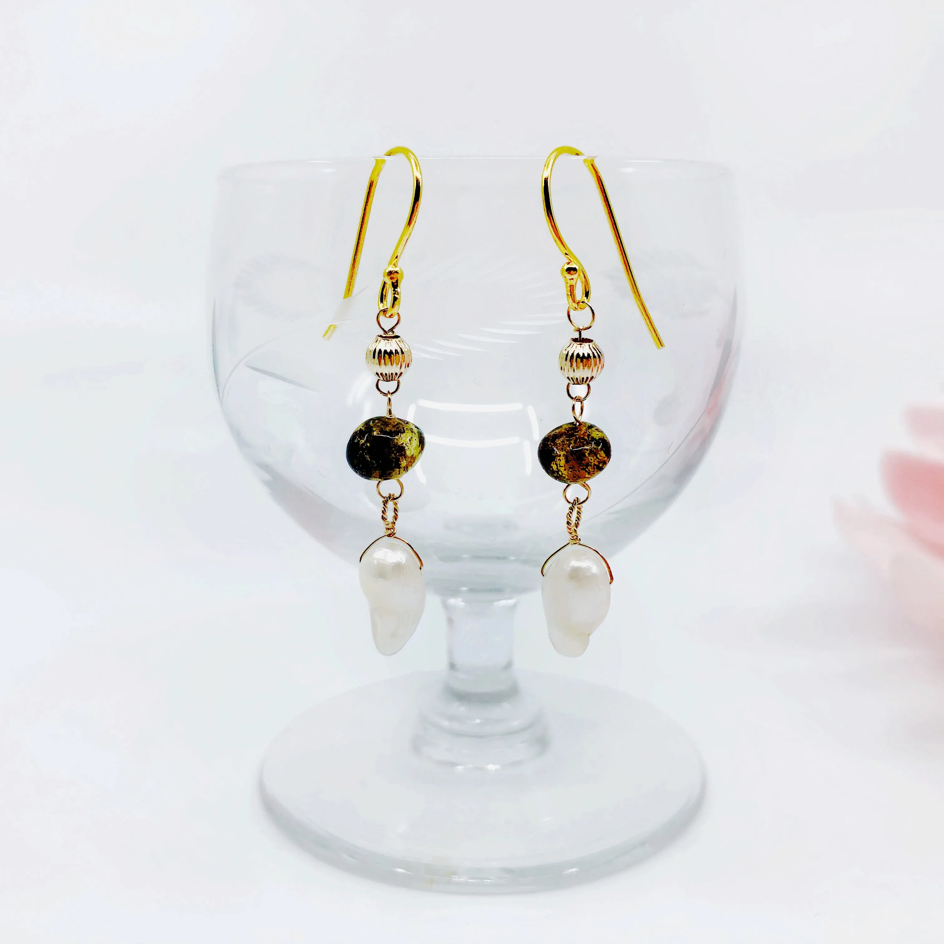 Forest Fairy Amber and Pearl Earrings