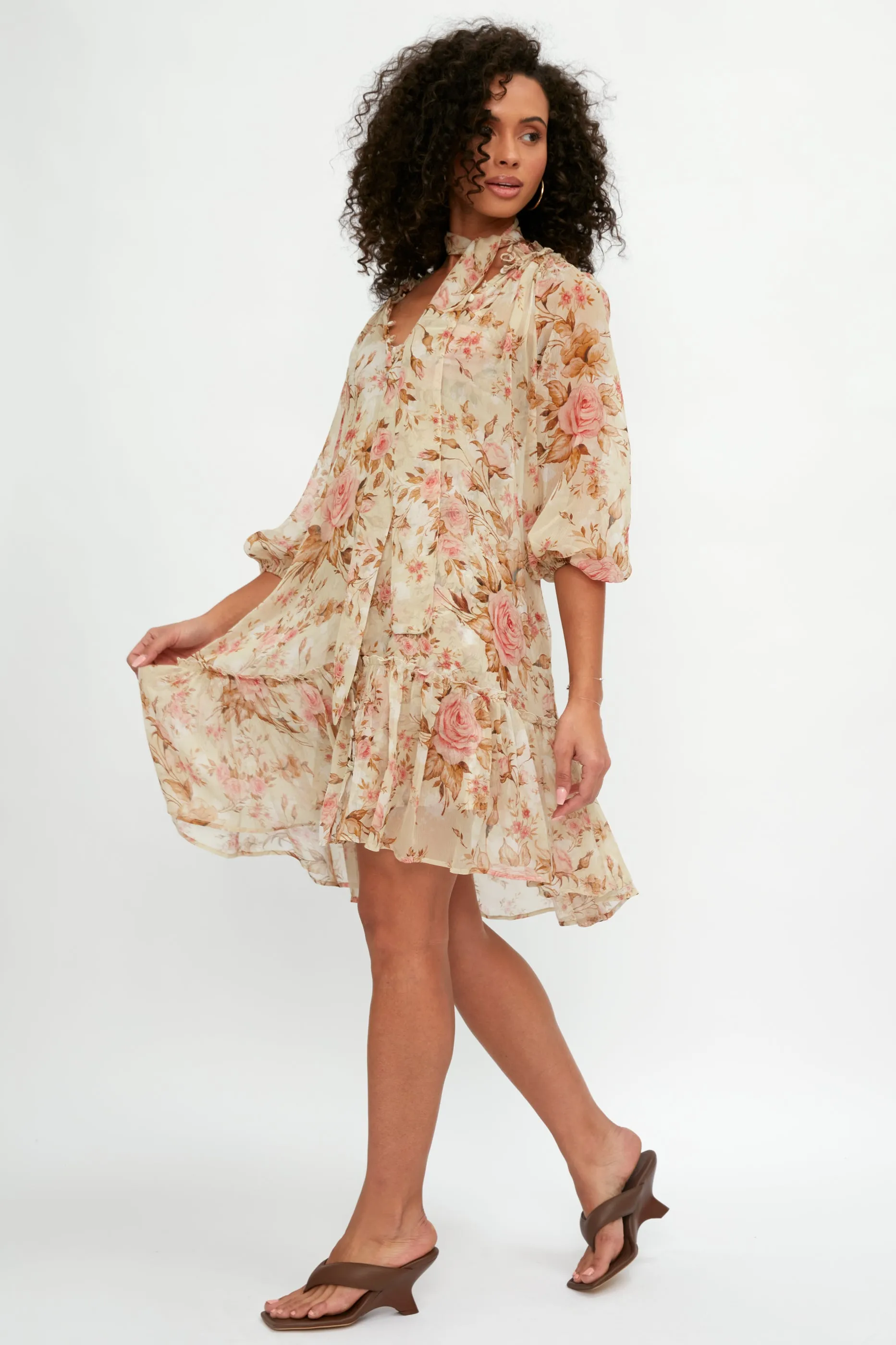 Gardenia Silk Dress in Rose Floral Print