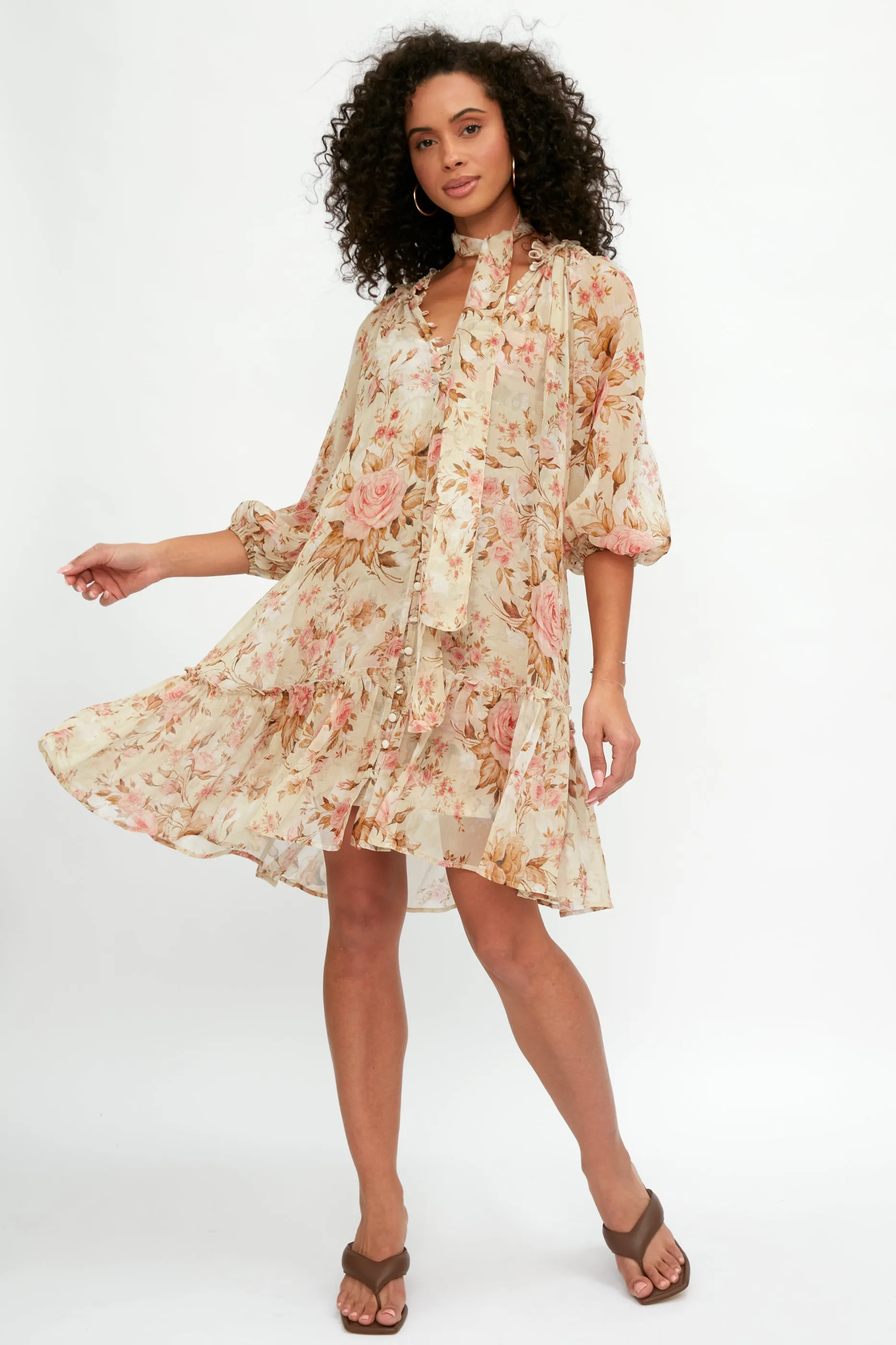 Gardenia Silk Dress in Rose Floral Print