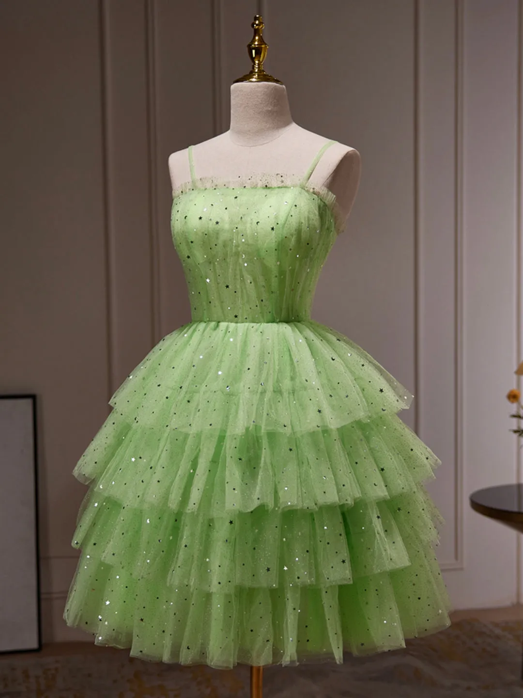 Green Tulle Straps Short Party Dress Light Green Homecoming Dress