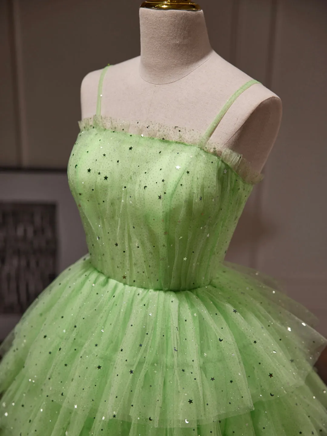 Green Tulle Straps Short Party Dress Light Green Homecoming Dress