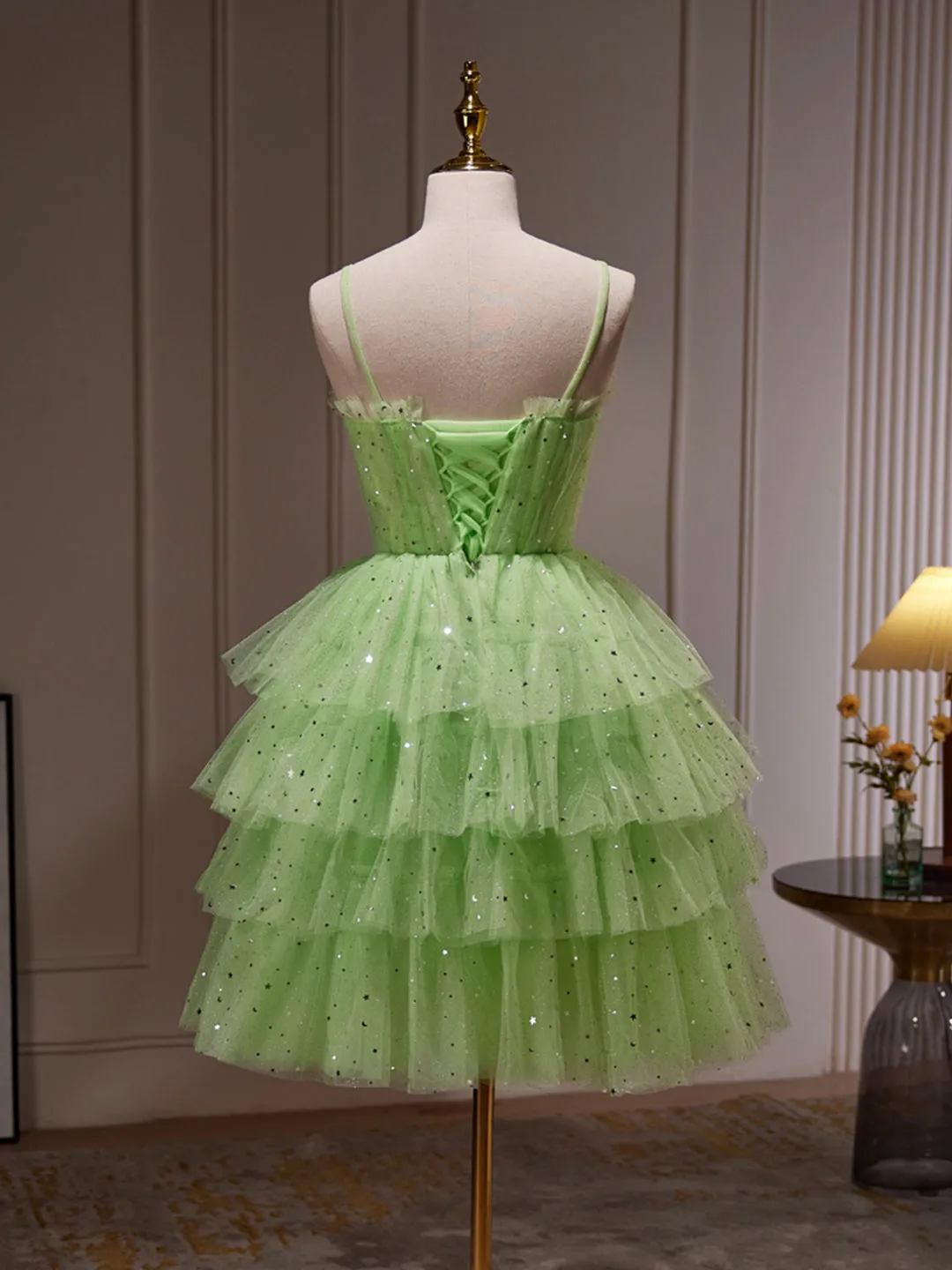 Green Tulle Straps Short Party Dress Light Green Homecoming Dress