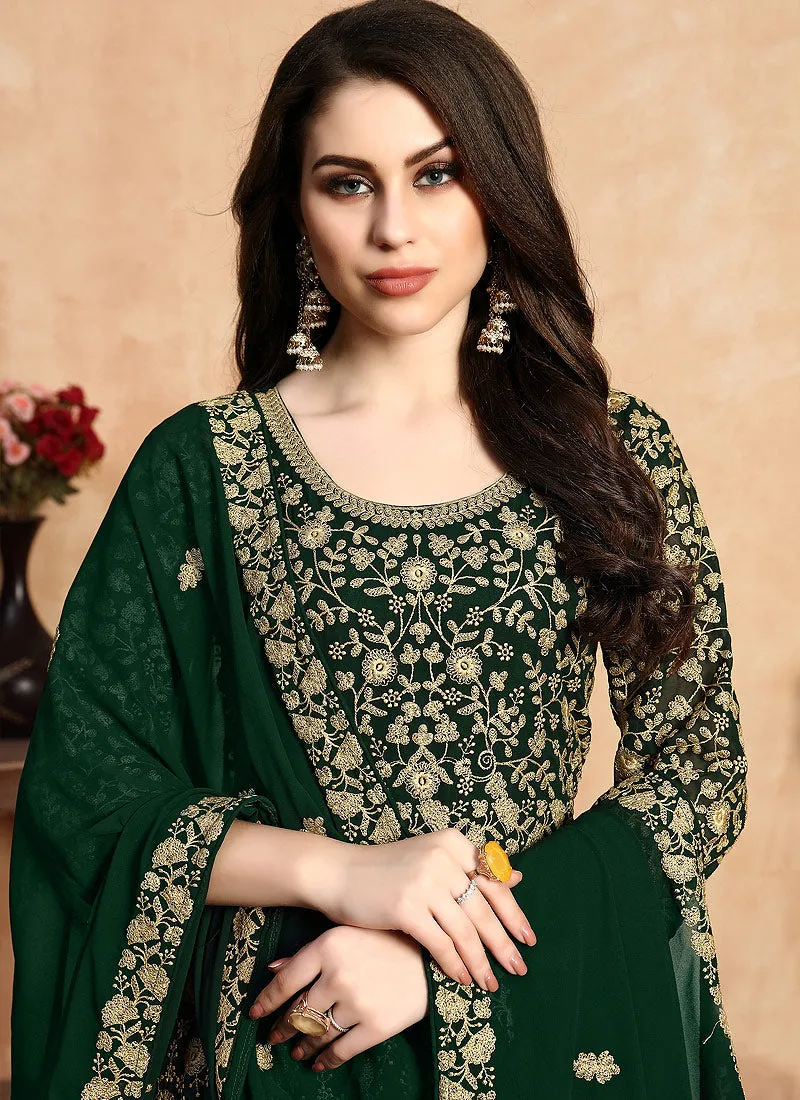 Green Zari Embroidered Designer Anarkali Suit