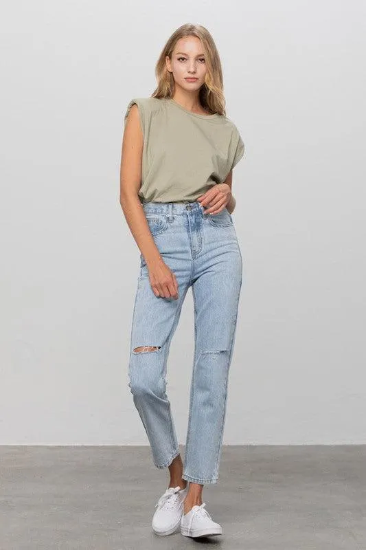 High Waist Ripped Tapered Jeans