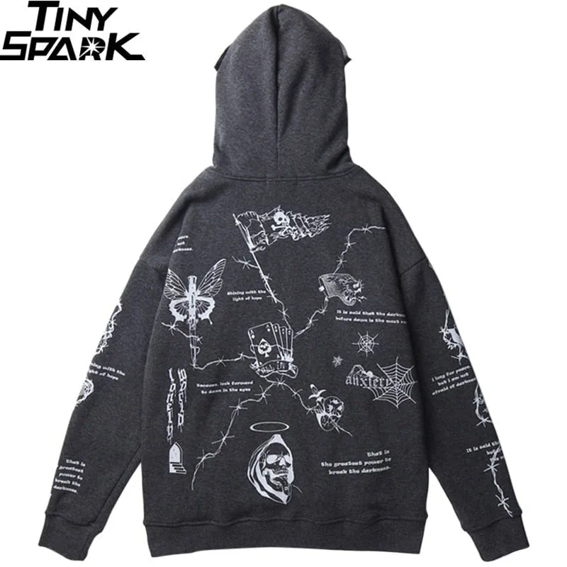 Hoodie Sweatshirt Men Streetwear Skull Graffiti Print