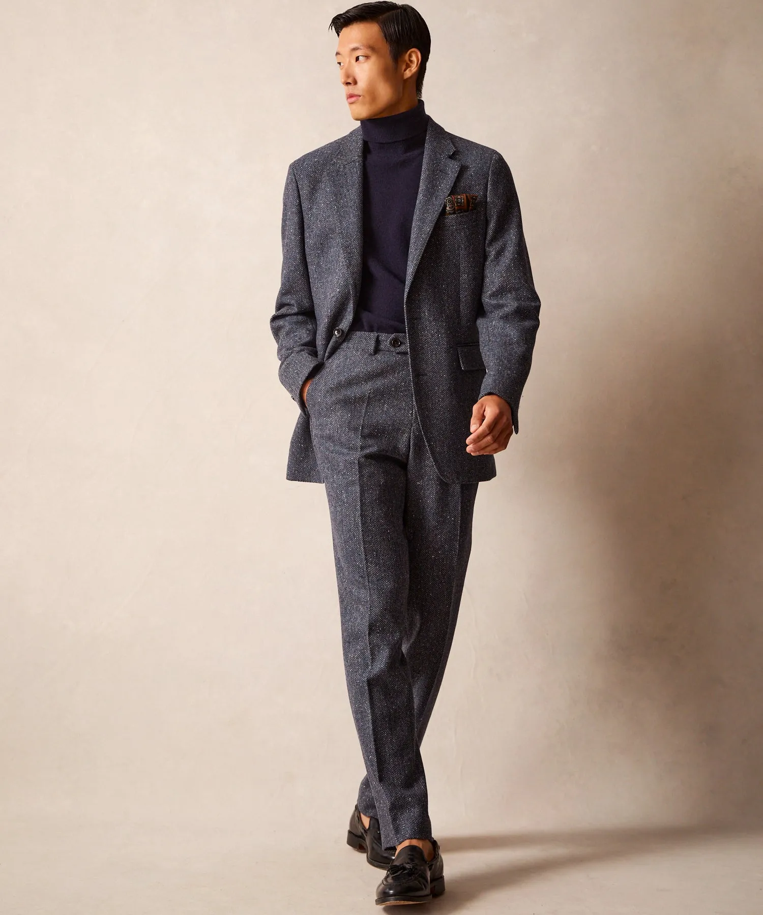 Italian Donegal Sutton Trouser in Steel Blue Herringbone