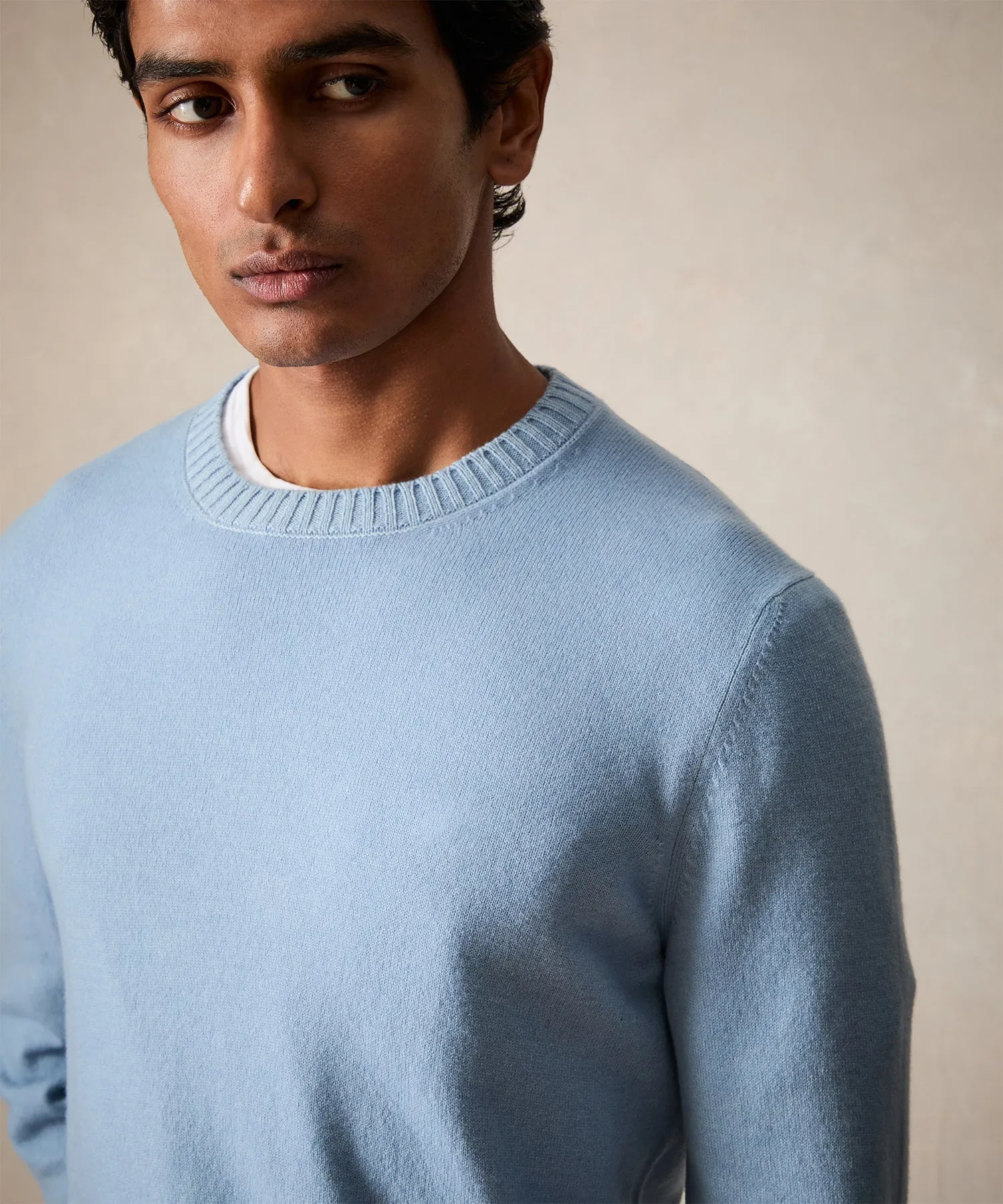 Italian Garment Dyed Cashmere Crewneck Sweater in Light Blue