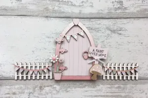 Light Pink Bunting Fairy Door Set with Fencing